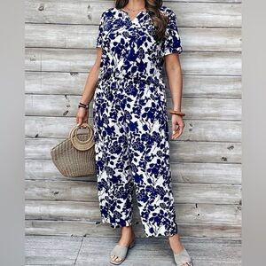 Floral Blue and White Pant Set
